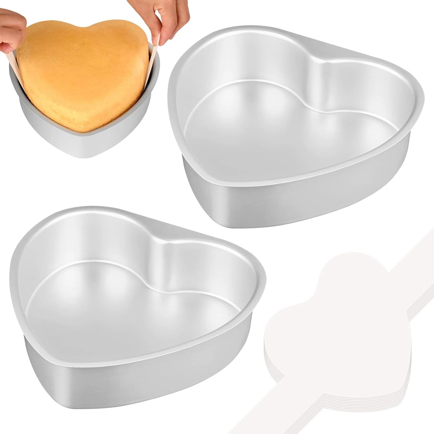 8 Inch Heart Cake Pan Set of 2 Heart Shaped Cake Pans W/ 60 Pces Parchment Paper