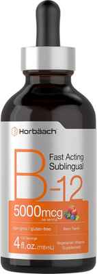 Vitamina B12 líquida 5000 mcg sublingual 4 oz metilcobalamina gotas sabor frutos