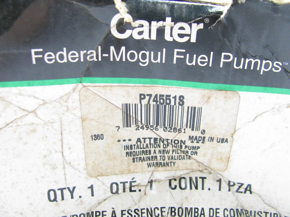 Carter P74551S Electric In Tank Fuel Pump 1987-90 Ford Escort 87-88 EXP 87 Lynx - Image 4 of 4