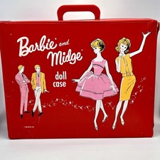 Vintage 1963 Mattel Barbie Midge Red Vinyl Doll Carrying Case with drawers