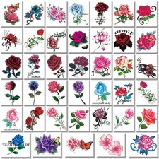 40 Pcs Small Flowers Temporary Tattoos Stickers, Roses, Butterflies and indiv...