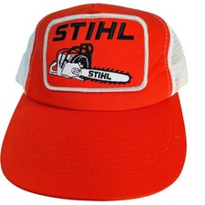 STIHL Orange White Mesh Back Trucker Hat Chainsaw Patch Snapback retro