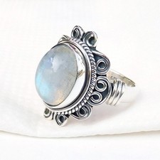 Natural Rainbow Moonstone Ring Solid 925 Sterling Silver Moonstone Jewelry-R163