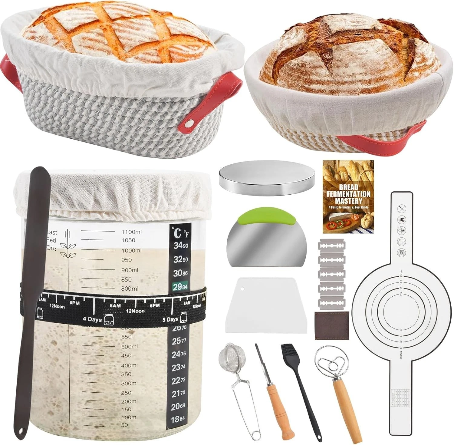 Sourdough Starter Kit Sourdough Bread Baking Supplies W/ 40oz Jar 10" & 11"
