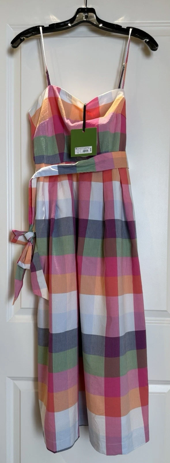 NUOVO abito kate spade new york x Target a quadri con cravatta in vita taglia Small