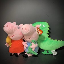 TY Beanie Baby Peppa Pig George Dine-Saw Beanbag Plush Toy w/ Dinosaur Lot 3