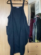 MADE IN ITALY BLACK FINE CORD PINAFORE DRESS ONE SIZE 14 16 18 20 L XL XXL