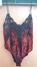 Vassarette Lingerie Teddy one piece Red Black Sheer Shimmery Medium 34 Vintage