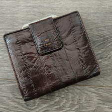 Vintage Dark Brown Eel Skin Woman's Kiss Lock Wallet 4" x 4"
