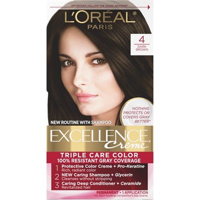 Excellence Creme Permanent Hair Color, 4 Dark Brown, 100 percent Gray Coverag...