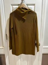 Mango Mustard Colored Draped Cowl Neck Tunic Sweater Knit Small