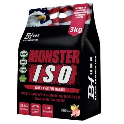 Monster Isolate Whey Protein 3KG BananErdbeere Premium Isolat |Black Hammer USA