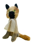 Rare Vintage Plush Siamese Cat With Rabbit Fur Head & Tail 13" Green Eyes *Flaw*