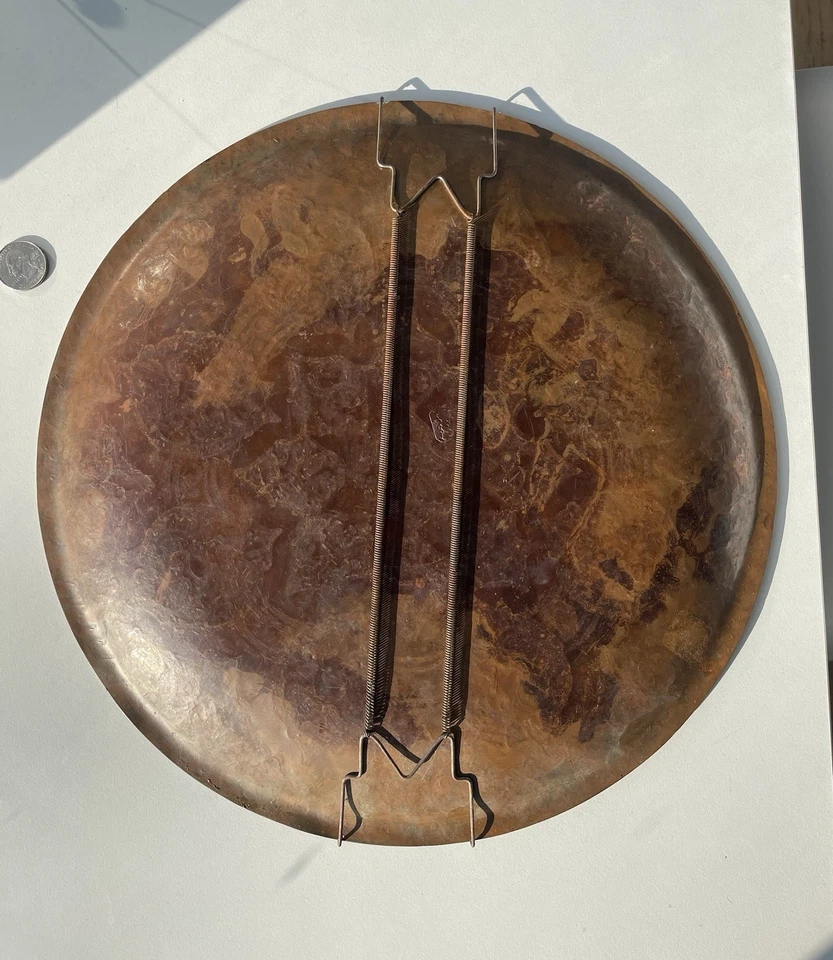 "Antigua bandeja de cobre sirio de Alepo 13"" diseño islámico estrella perseguida حلب marca Halab" Foto 3 de 4