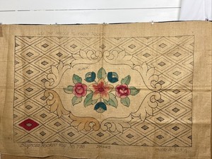 Antique Hooked Rug Pattern Colored Burlap: “Bluenose Hooked Rug No. 776” Folkart