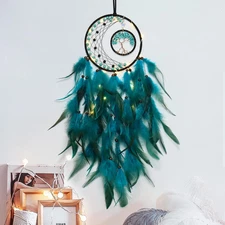 LED Dream Catcher Light Up Tree of Life Dreamcatcher with Healing Crystal Stone 