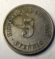 1907 G Germany Empire 5 Pfennig Coin - Copper - Nickel