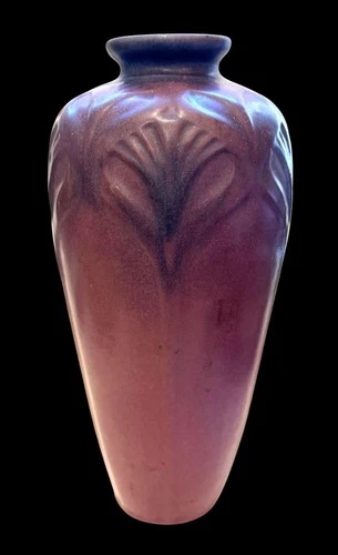 Vintage Van Briggle Tall Mulberry Vase Raised Floral Design 14 Inch