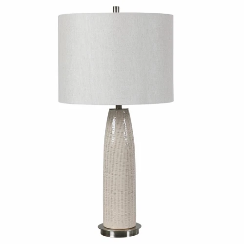 UTTERMOST 28438 DELGADO DISTRESSED LIGHT GRAY GLAZE CERAMIC TABLE LAMP - Picture 4 of 6