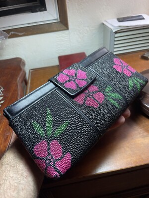 Tasche, Handtasche, Geldbörse echt Galuchat Blumendruck