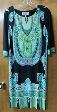 Studio I Size 12 Black Green Paisley Sheath Dress