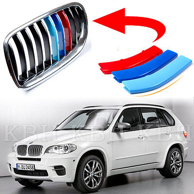 Fits BMW X5 E70 Year 2008-2013 Kidney Grille M Sport 3 Colour Cover Stripe Clips