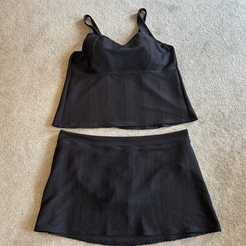 Lands’ End Black Vertical Ribbed 2-Piece Separates Women’s 22W