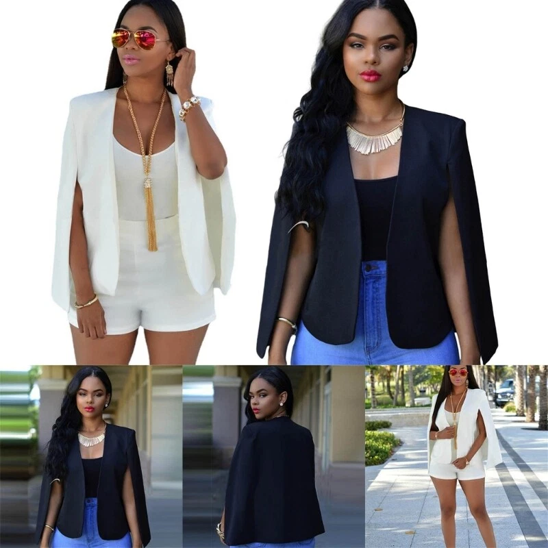 Fashion Cape Coat Split Sleeve Open Front Casual Blazered Jackets Women