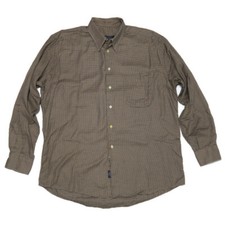 Vtg Burberry London Mens XL Button Down Shirt Houndstooth Tan Cotton Made in USA