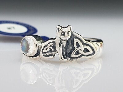 Celtic Cat Sterling Silver Ring Rainbow Moonstone by Designer  Fine Jewelry