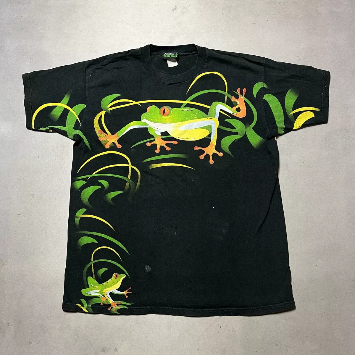 Vintage 90s Radical Nature Nature Frog T Shirt Big Print Double Sided XL
