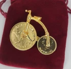 Australian Coins Penny Farthing Bicycle Brooch Gold In Colour. Ideal Bike Gift