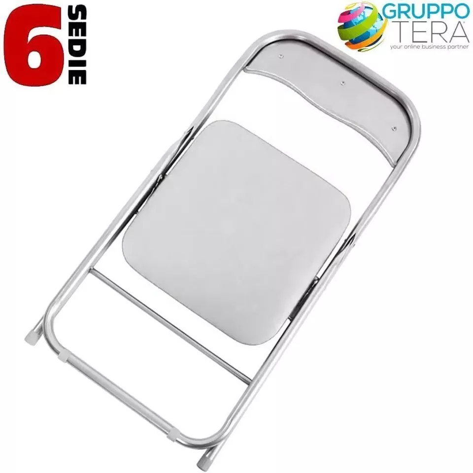 Set 6 Pezzi Sedie Imbottite Pieghevoli Salvaspazio Sedia Struttura Metallo Bianc - Immagine 4 di 4