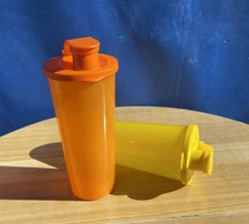 TUPPERWARE TUMBLERS with FLIP TOP LIDS 16oz Yellow and Orange SET OF 2  New