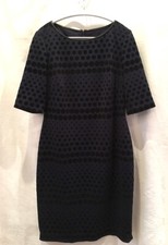 Tahari Levine 12 Blueberry & Black Stretch Dress with ‘Velvet’ Spots L38” MINT