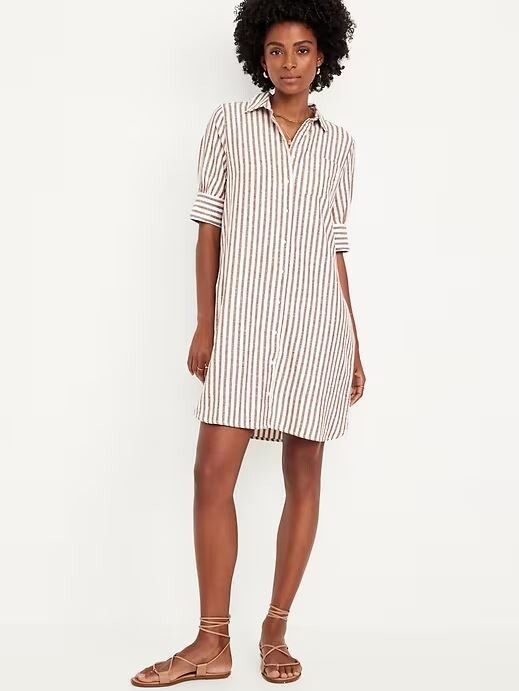 chinese dress ladies Linen Blend Midi Shirt Dress | Shirt Dress main image 1