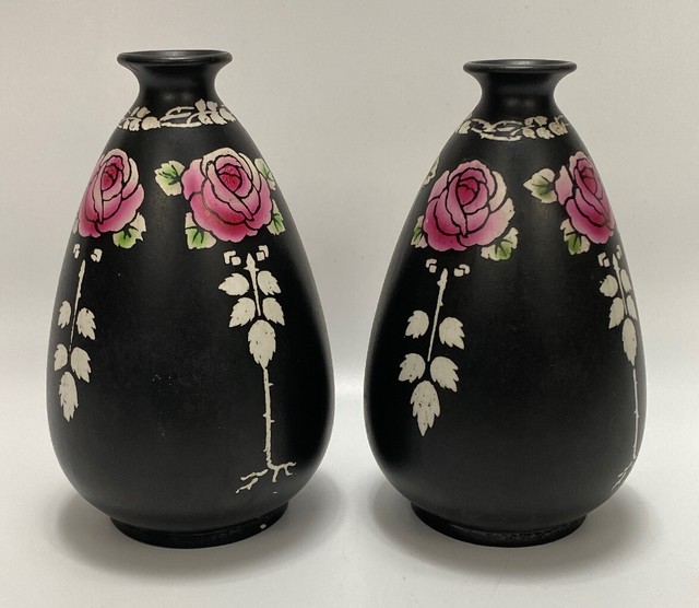 Shelley China Cloisonne Vase Black Chintz C1920 Art Deco England