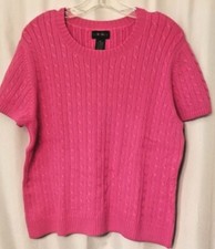 Women's Pink Sweater Cable Knit Short Sleeve Crew Neck Pullover Size 1X