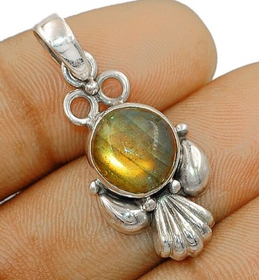 Natural Golden Fire Labradorite -Madagascar 925 Sterling Silver Pendant 