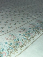Vtg Fabric 4 yds 45” Double Border Peter Pan Fabrics Blue Floral Easy Pillowcase