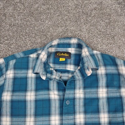 Chemise Cabela's Homme, Bleu à Carreaux, Manches Longues, Col Chemise, Idéale Pour La Randonnée, La Pêche Et Le Travail