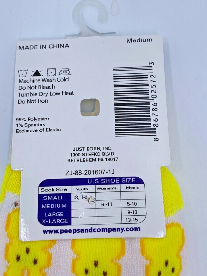 Just Born Peeps Mujer Conejito Calcetines Amarillo Talla Mediana Zapato 6-11 Novedad Pascua Foto 3 de 3