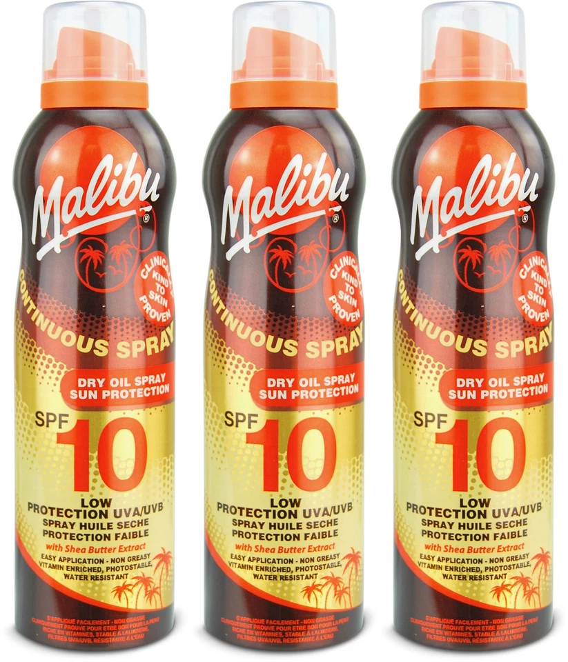 Malibu Dry Oil Spray SPF10 175ml X 3