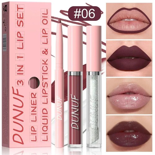 3 in 1/set Velvet Matte Nude Lipliner lucidalabbra olio labbra rossetto tinta labbra matita - Foto 13 di 19