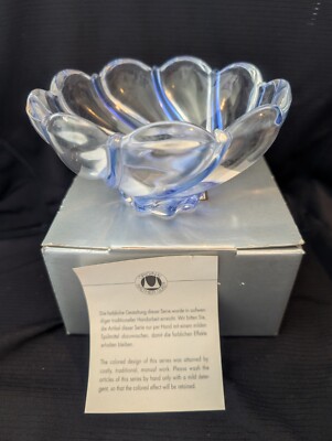 Mikasa Cobalt Blue Swirl Peppermint Glass Crystal Bowl 5.5'' Scalloped Edge NIB