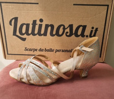 Scarpe Ballo 36 sandali skin pelle rosa cipria beige tacco 5 basso salsa donna