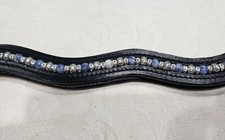 16"  Full/Horse Wavy Black Browband w/ Sodalite  Metal Beads  Clear Rondells