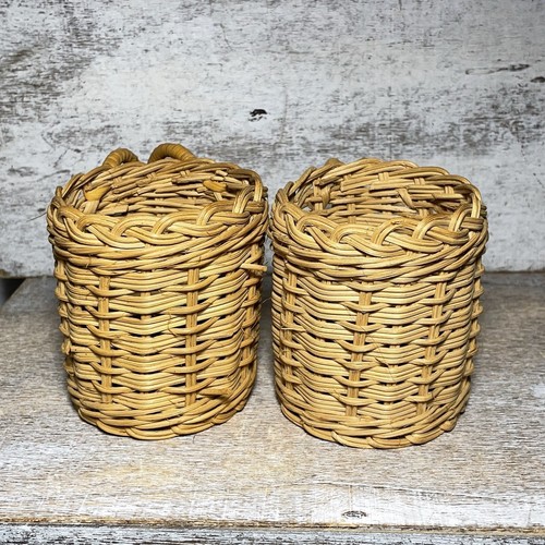Lote de 4 portavasos boho vintage años 70 mimbre ratán con asas 4,5x3,5" RARO - Imagen 11 de 24