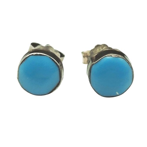 Simple Turquoise Sterling Silver Stud Earrings 6mm Artisan Made Southwestern