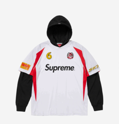 Supreme Hooded Soccer Jersey White - 23FW, (100% Authentic Supreme Hooded Soccer Jersey White - 23FW, (100% Authentic